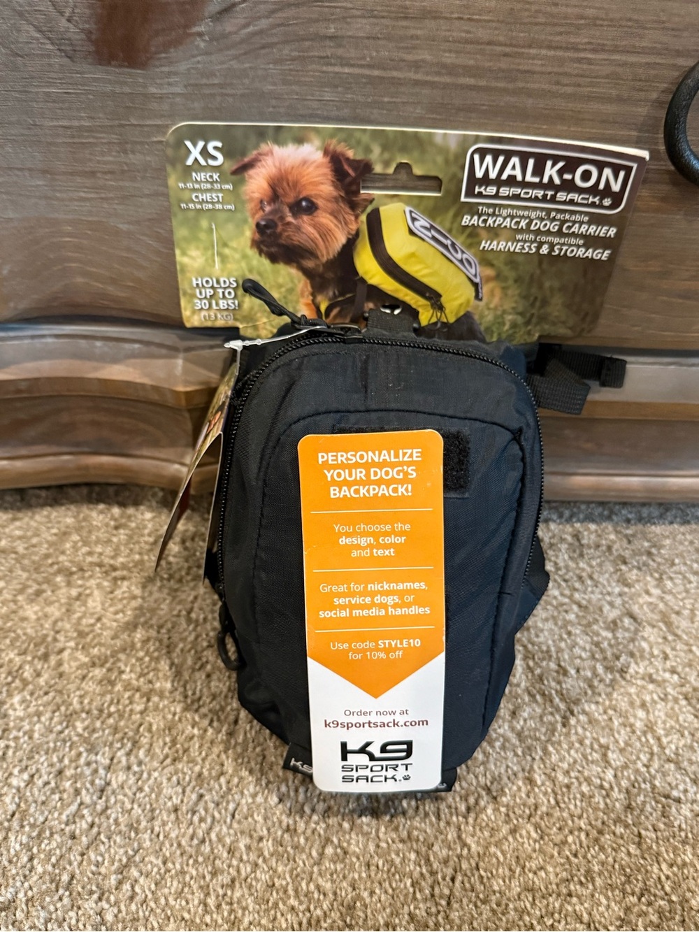 New with tags-K9 Walk-On Sport Sack XS Black Dog Backpack Carrier
